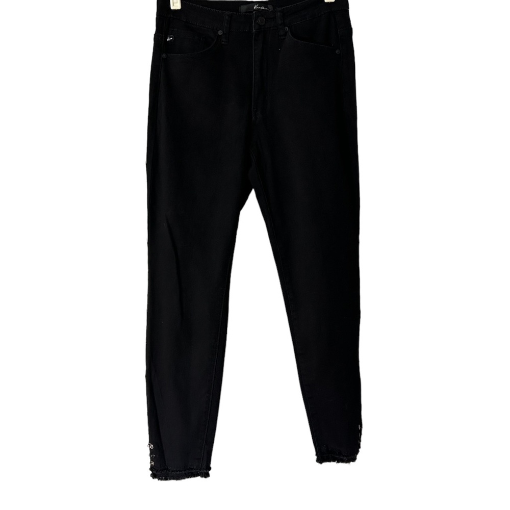 KanCan high rise raw hem straight jeans black cropped